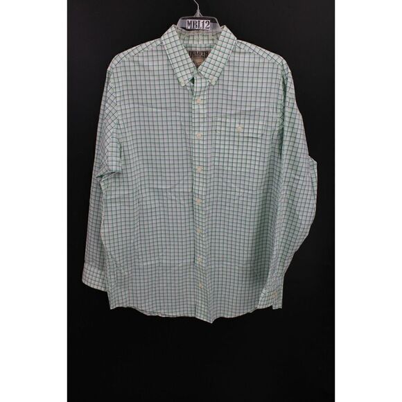 Duluth Trading Button Down Shirt Men SZ L TALL COOL MAX LS BLUE GREEN NWT - Picture 1 of 8